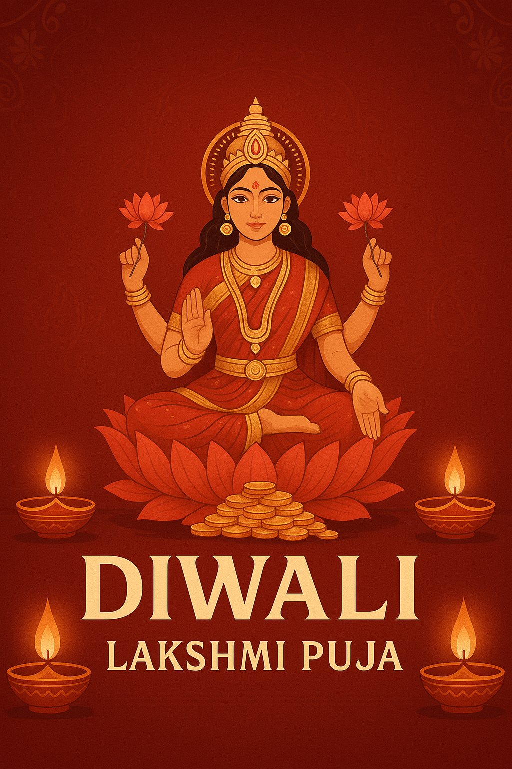 Diwali diyas and Lakshmi puja